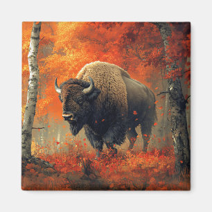 Bison in the Autumn Woods Artwork Magnet