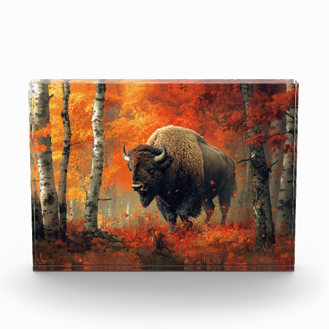 Bison in the Autumn Woods Artwork Photo Block (Front)
