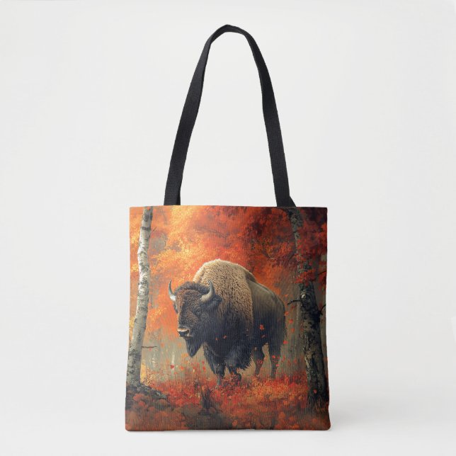 Bison in the Autumn Woods Artwork Tote Bag (Front)
