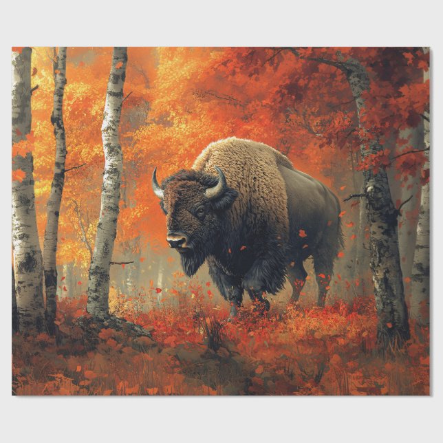 Bison in the Autumn Woods Artwork Wrapping Paper (Flat)