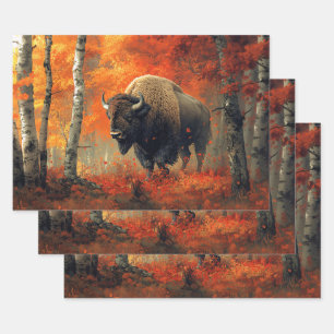 Bison in the Autumn Woods Artwork Wrapping Paper Sheet