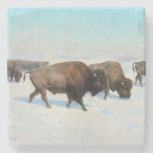 Bison in the Snow (by Rosa Bonheur) Stone Coaster