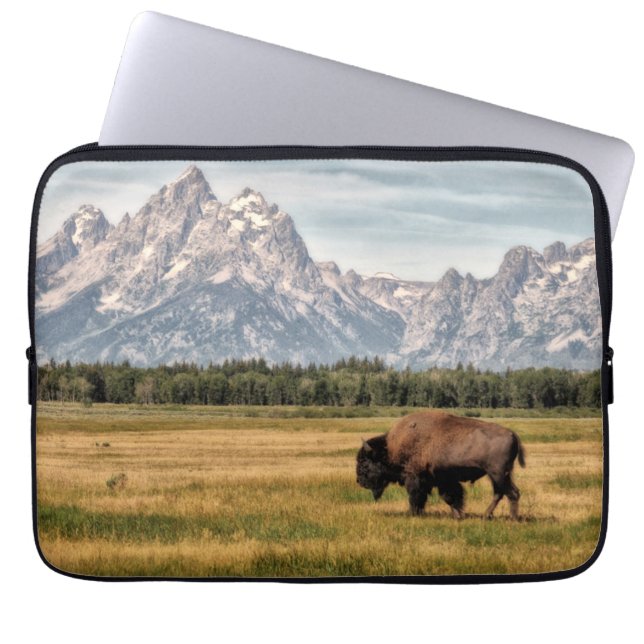 Bison in the Tetons Laptop Sleeve (Front)