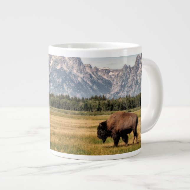 Bison in the Tetons Large Coffee Mug (Front Right)