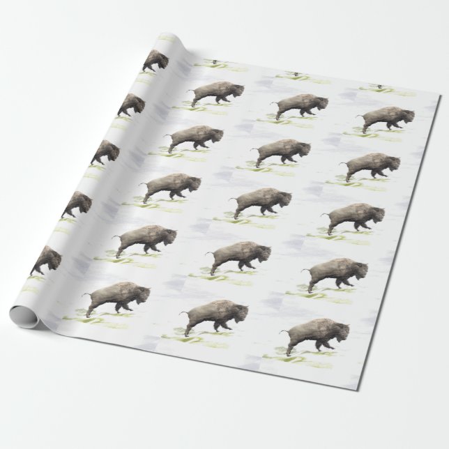 Bison in winter storm wrapping paper (Unrolled)