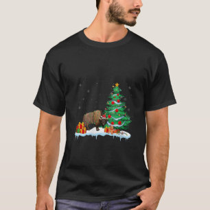 Bison Lover Christmas Bison Wearing Santa Hat Xmas T-Shirt