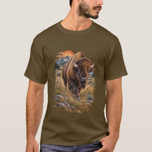 Bison Mountain Prairie Sunset Wilderness T-Shirt
