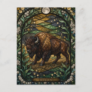 Bison Open Prairie Illumina Stained Glass Postcard