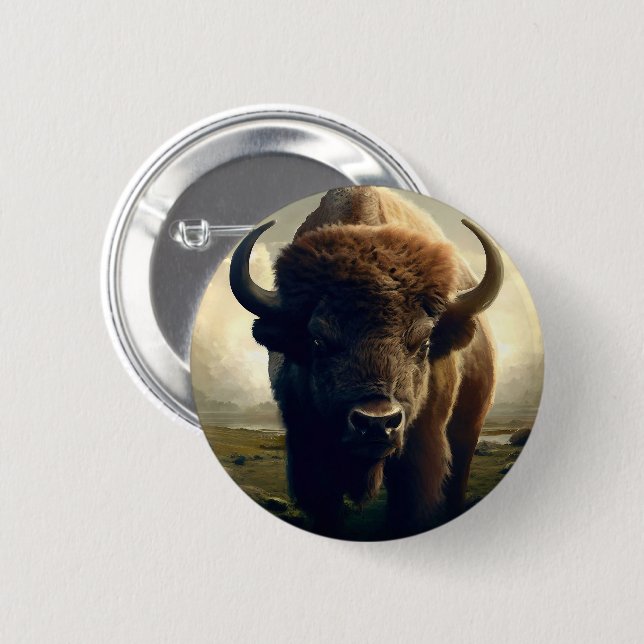 Bison Painting 6 Cm Round Badge (Front & Back)