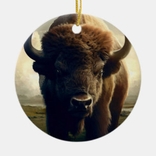 Bison Painting Ceramic Tree Decoration