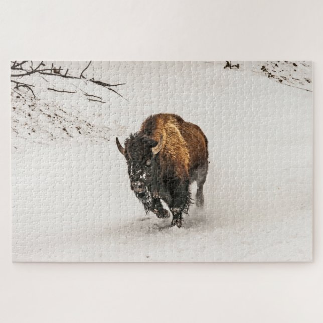Bison Plodding Through the Snow - 1014 piece Jigsaw Puzzle (Horizontal)