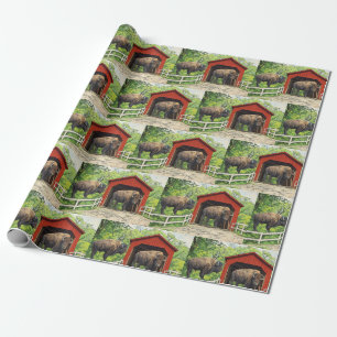 Bison Red Covered Bridge Wrapping Paper