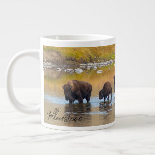 Bison River Crossing Yellowstone National Park Large Coffee Mug