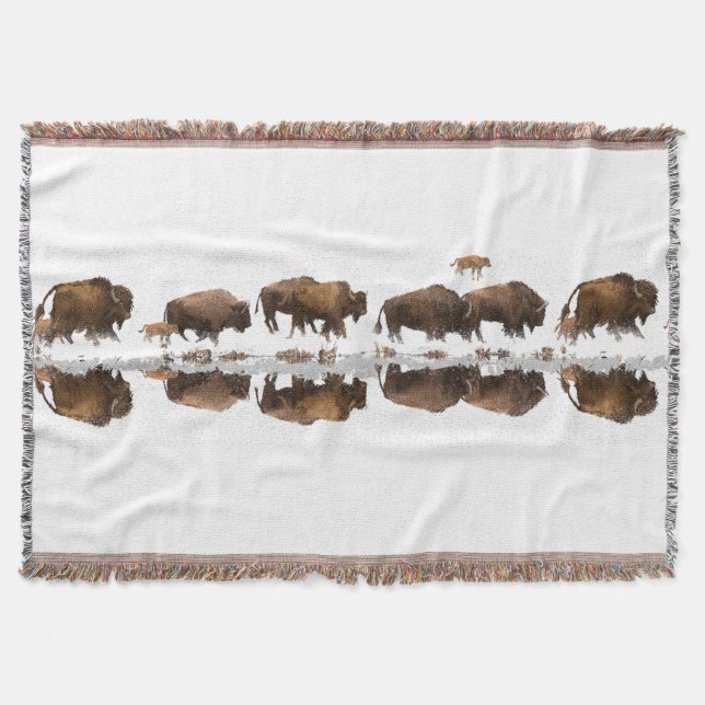 Bison Roaming in Winter Snow | Throw Blanket (Front)