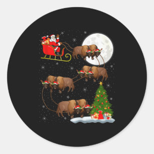 Bison Santa Sleigh Flying Funny Magical Christmas Classic Round Sticker