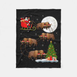 Bison Santa Sleigh Flying Funny Magical Christmas  Fleece Blanket