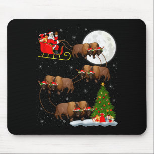 Bison Santa Sleigh Flying Funny Magical Christmas Mouse Mat