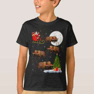 Bison Santa Sleigh Flying Funny Magical Christmas  T-Shirt
