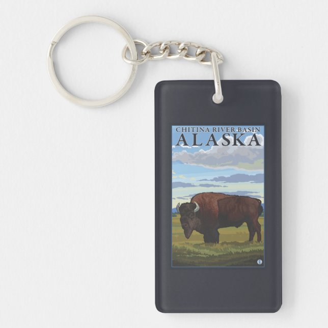 Bison Scene - Chitina River Basin, Alaska Key Ring (Front)