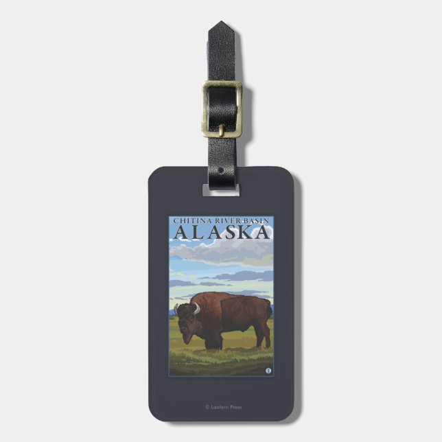 Bison Scene - Chitina River Basin, Alaska Luggage Tag (Front Vertical)