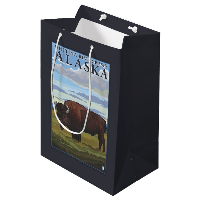 Bison Scene - Chitina River Basin, Alaska Medium Gift Bag (Front Angled)