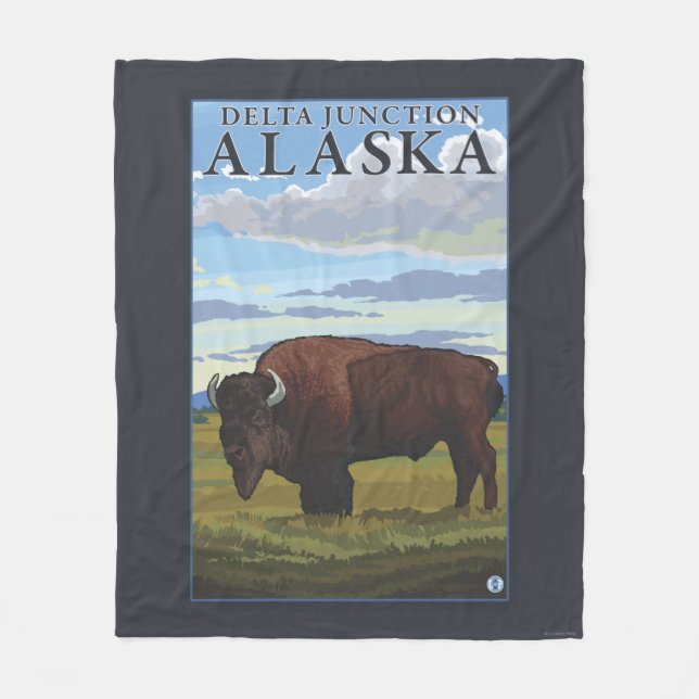 Bison Scene - Delta Junction, Alaska Fleece Blanket (Front)
