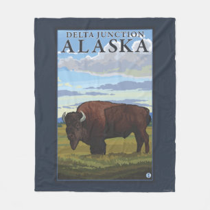 Bison Scene - Delta Junction, Alaska Fleece Blanket