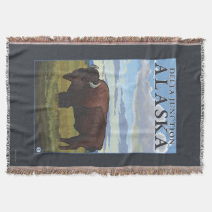 Bison Scene - Delta Junction, Alaska Throw Blanket