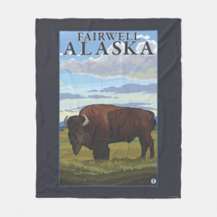 Bison Scene - Fairwell, Alaska Fleece Blanket