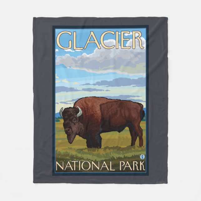 Bison Scene - Glacier National Park, MT Fleece Blanket (Front)
