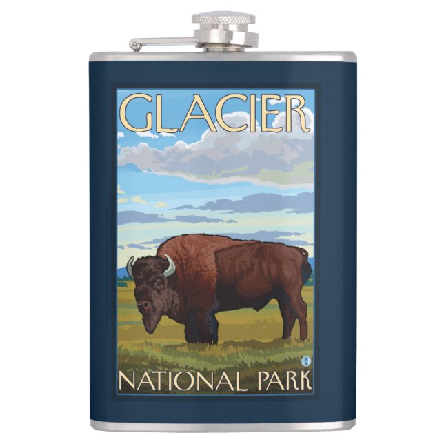 Bison Scene - Glacier National Park, MT Hip Flask (Front)