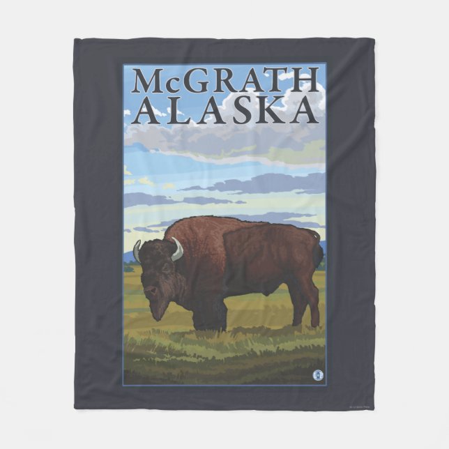 Bison Scene - McGrath, Alaska Fleece Blanket (Front)