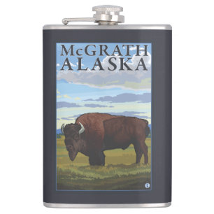 Bison Scene - McGrath, Alaska Hip Flask