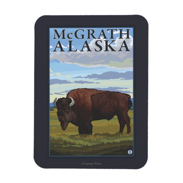 Bison Scene - McGrath, Alaska Magnet (Vertical)