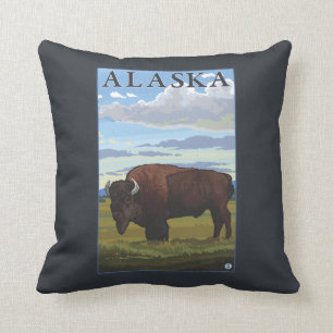 Bison Scene- Vintage Travel Poster Cushion