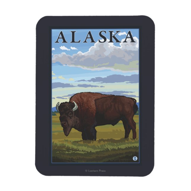 Bison Scene- Vintage Travel Poster Magnet (Vertical)