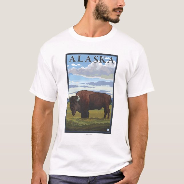Bison Scene- Vintage Travel Poster T-Shirt (Front)