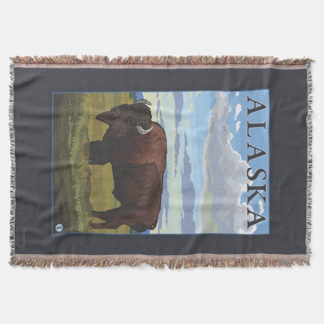 Bison Scene- Vintage Travel Poster Throw Blanket (Front)