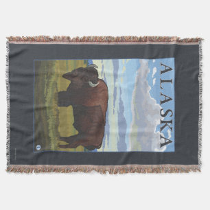Bison Scene- Vintage Travel Poster Throw Blanket