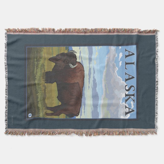 Bison Scene- Vintage Travel Poster Throw Blanket (Front)
