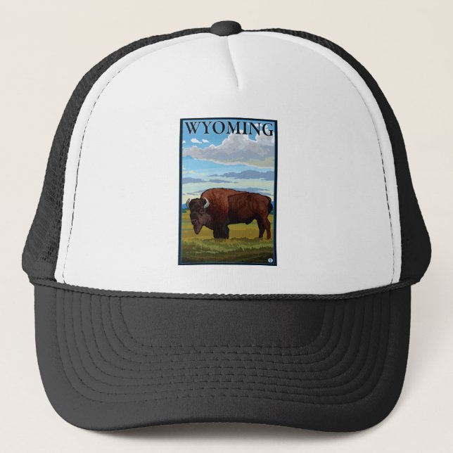 Bison Scene - Wyoming Trucker Hat (Front)