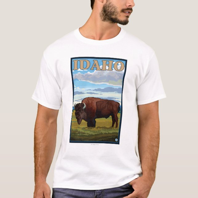 Bison SceneIdahoVintage Travel Poster T-Shirt (Front)