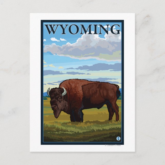 Bison SceneWyomingVintage Travel Poster Postcard (Front)