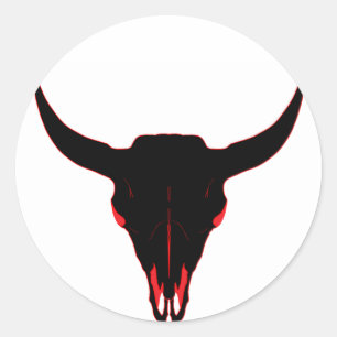 Bison Skull Black and Red Classic Round Sticker