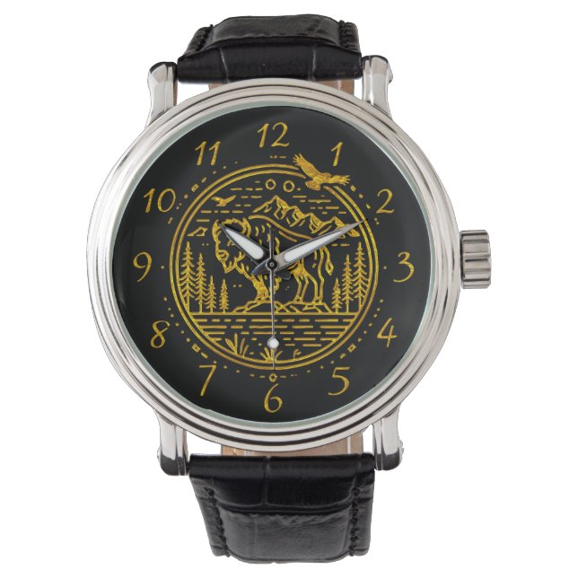 Bison Stands Majestically in a Natural Landscape Watch (Front)