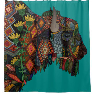 bison teal blue shower curtain