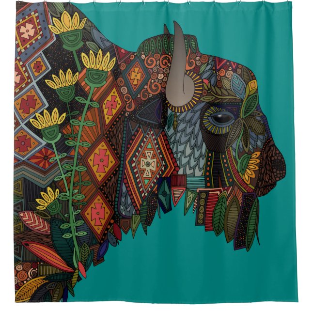 bison teal blue shower curtain (Front)
