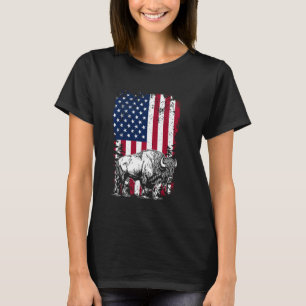 Bison US Flag - USA American Flag 4th Of July Four T-Shirt