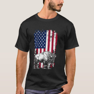 Bison US Flag - USA American Flag 4th Of July Four T-Shirt