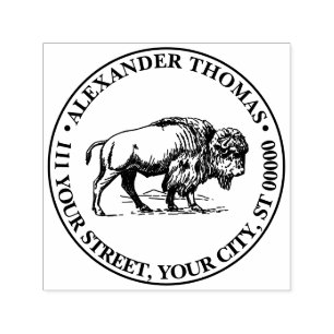 Bison Vintage Drawing Name Return Address Self-inking Stamp